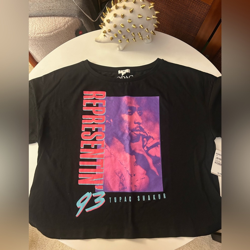 BP 2Pac Presenting 1993 Tupac Shakur Black & Pink Graphic T-Shirt Size XXS